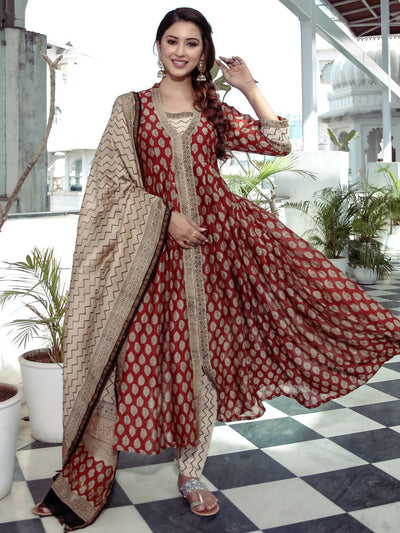 Red Bagru Printed Anarkali Pant