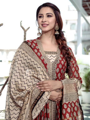 Red Bagru Printed Anarkali Pant