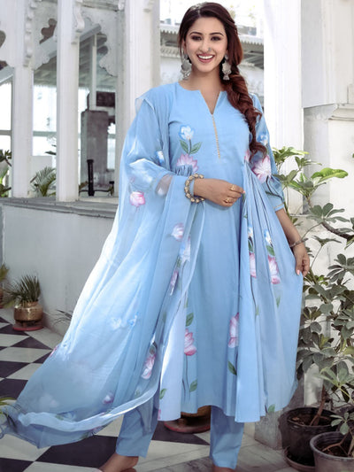 Blue Handbrush Anarkali Set