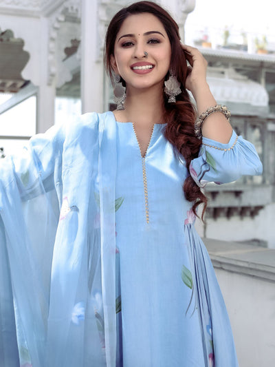 Blue Handbrush Anarkali Set