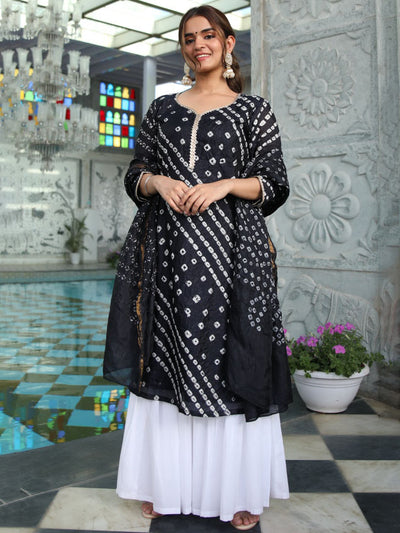 Black Chinon Kurta Sharara Set
