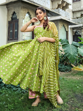 Green Bandhani Cotton Set