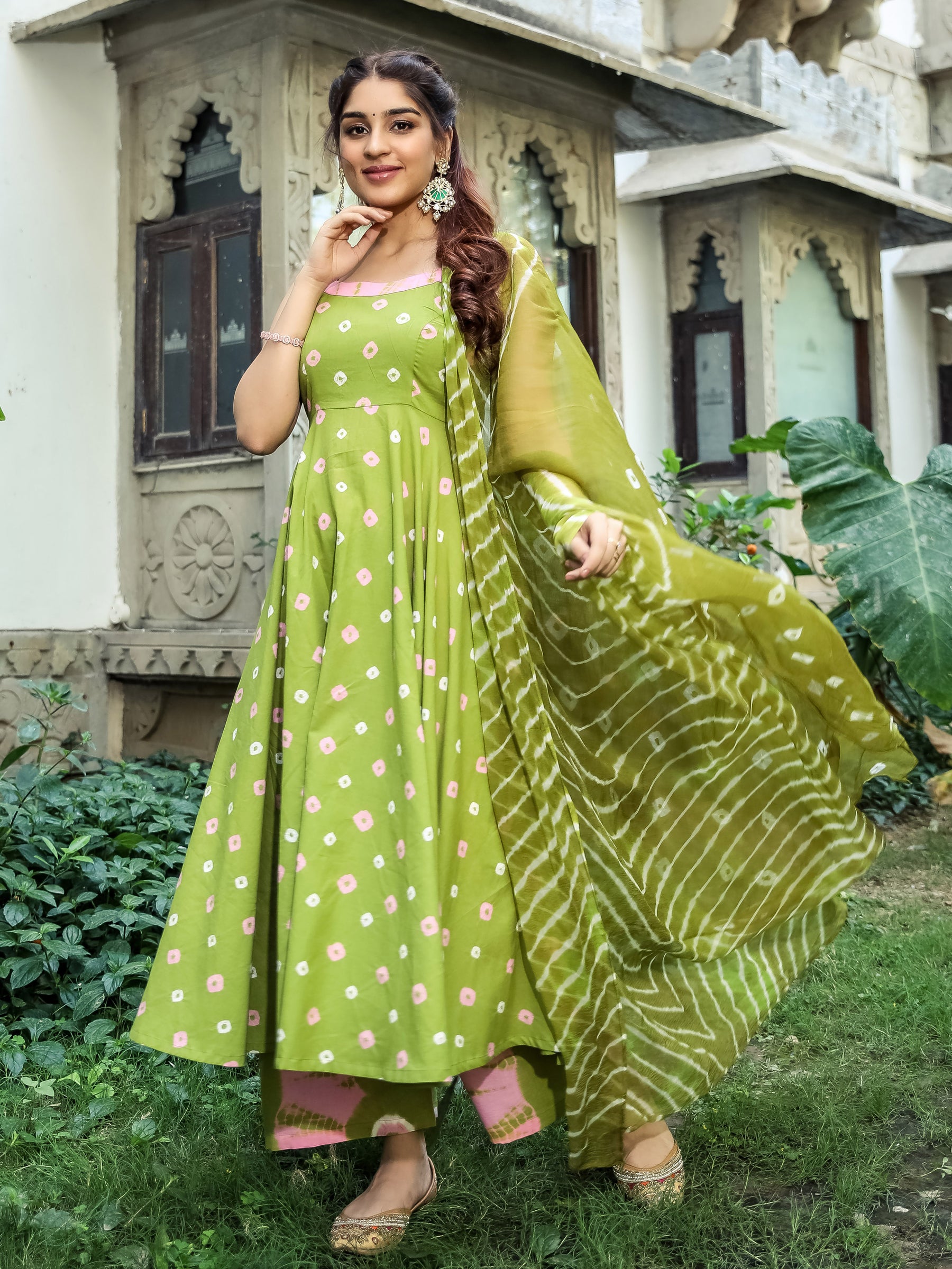 Green Bandhani Cotton Set