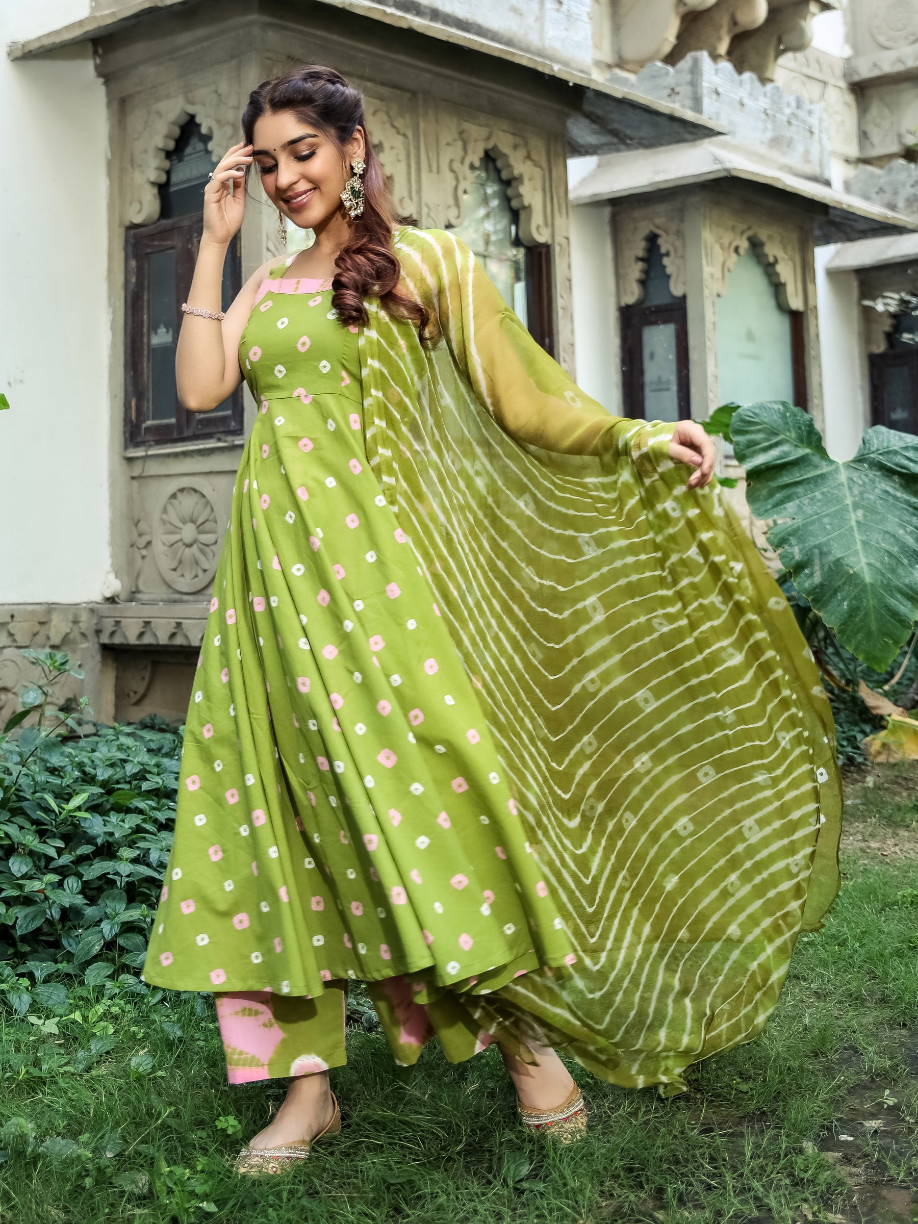 Green Bandhani Cotton Set