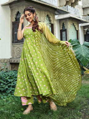 Green Bandhani Cotton Set