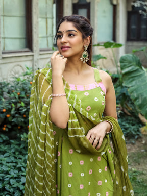 Green Bandhani Cotton Set