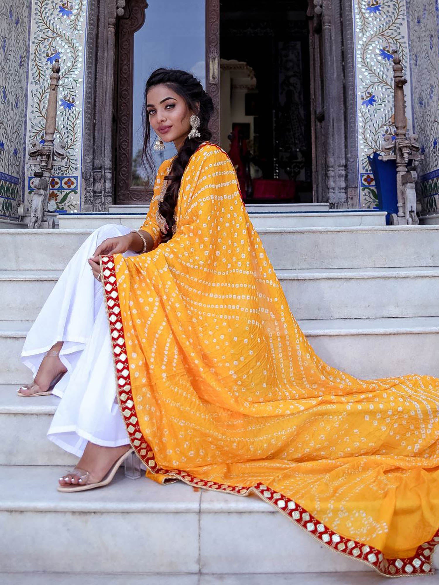 Yellow Bandhej Sharara Set