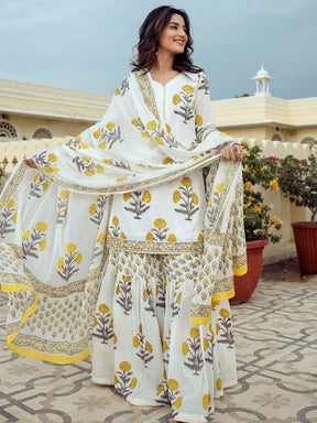 White Block Sharara Set