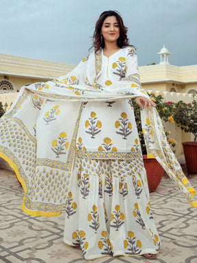 White Block Sharara Set