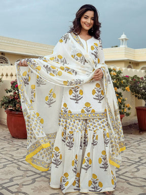 White Block Sharara Set
