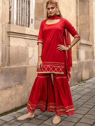 Red Sharara Gota Set