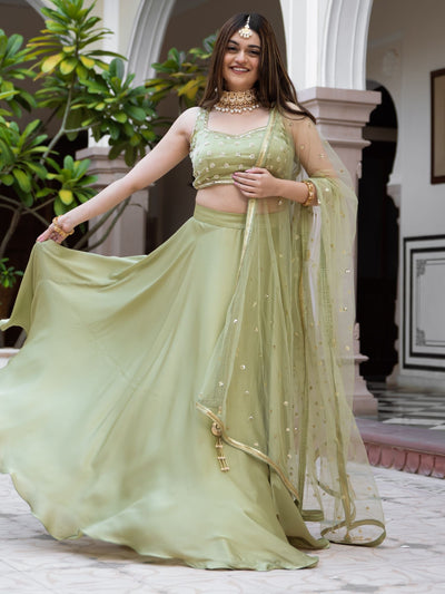 Green Silk Lehenga Choli Set