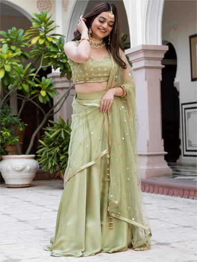 Green Silk Lehenga Choli Set