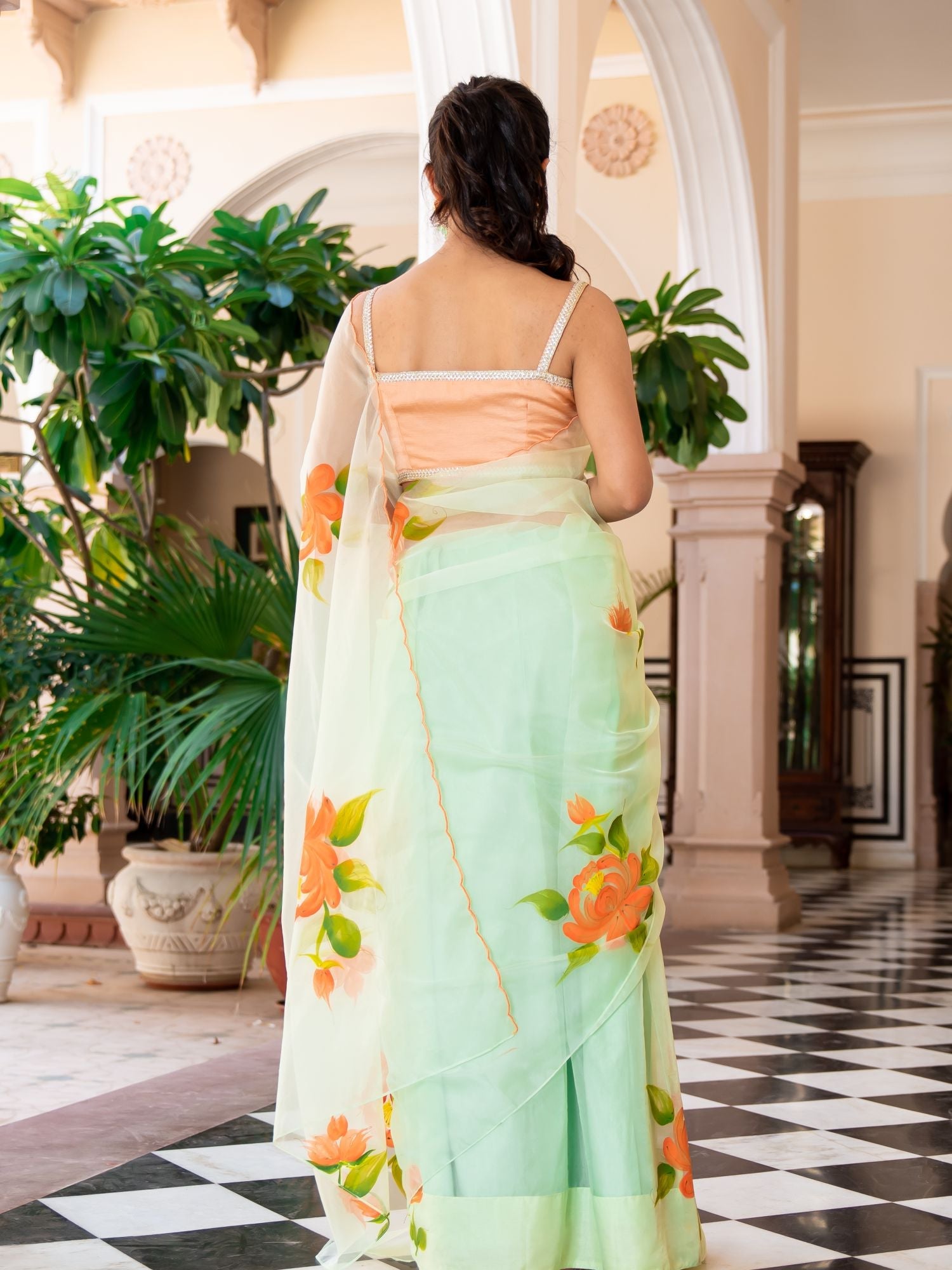 Green Organza Unstitched Blouse Set