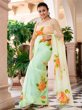 Green Organza Unstitched Blouse Set