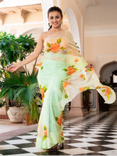 Green Organza Unstitched Blouse Set