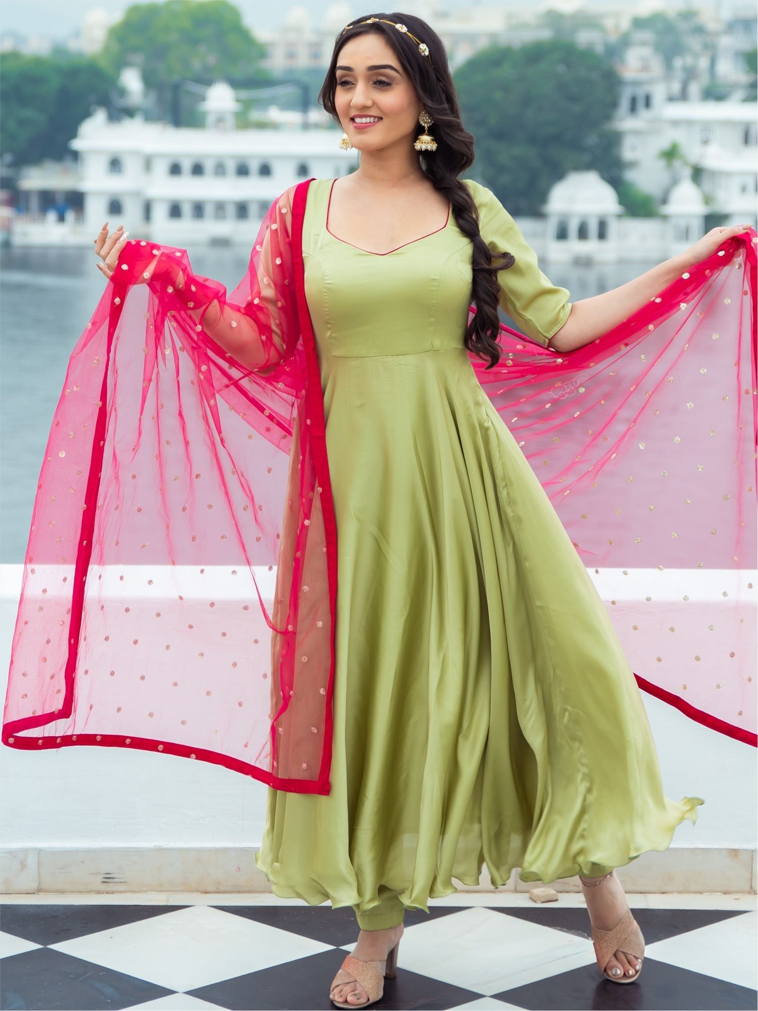 Explore Green Silk Anarkali Set Online