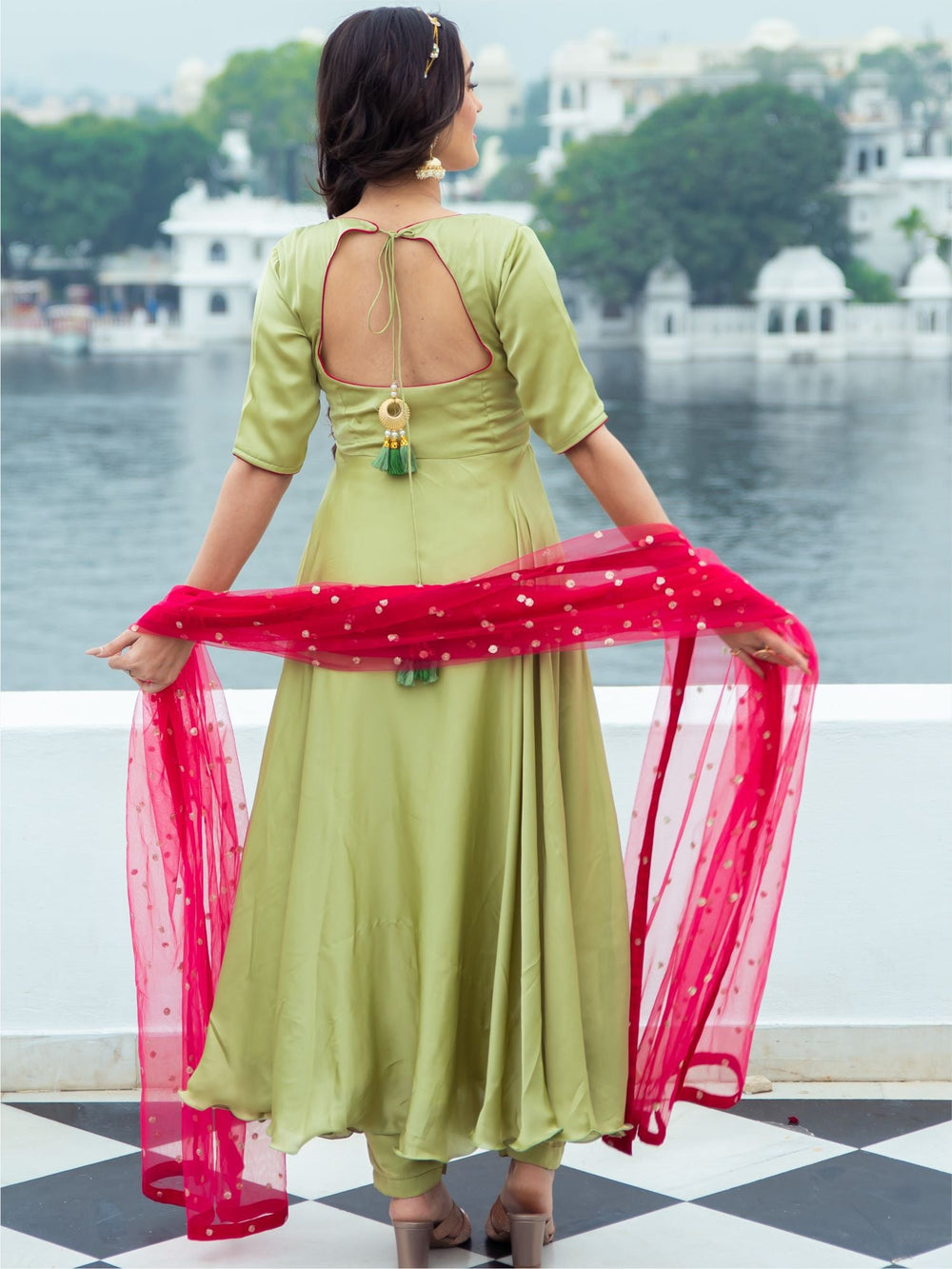 Green Silk Anarkali main image 1