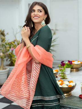 Green Cotton Peplum and Sharara Set