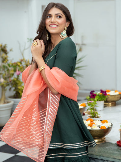 Green Cotton Peplum and Sharara Set