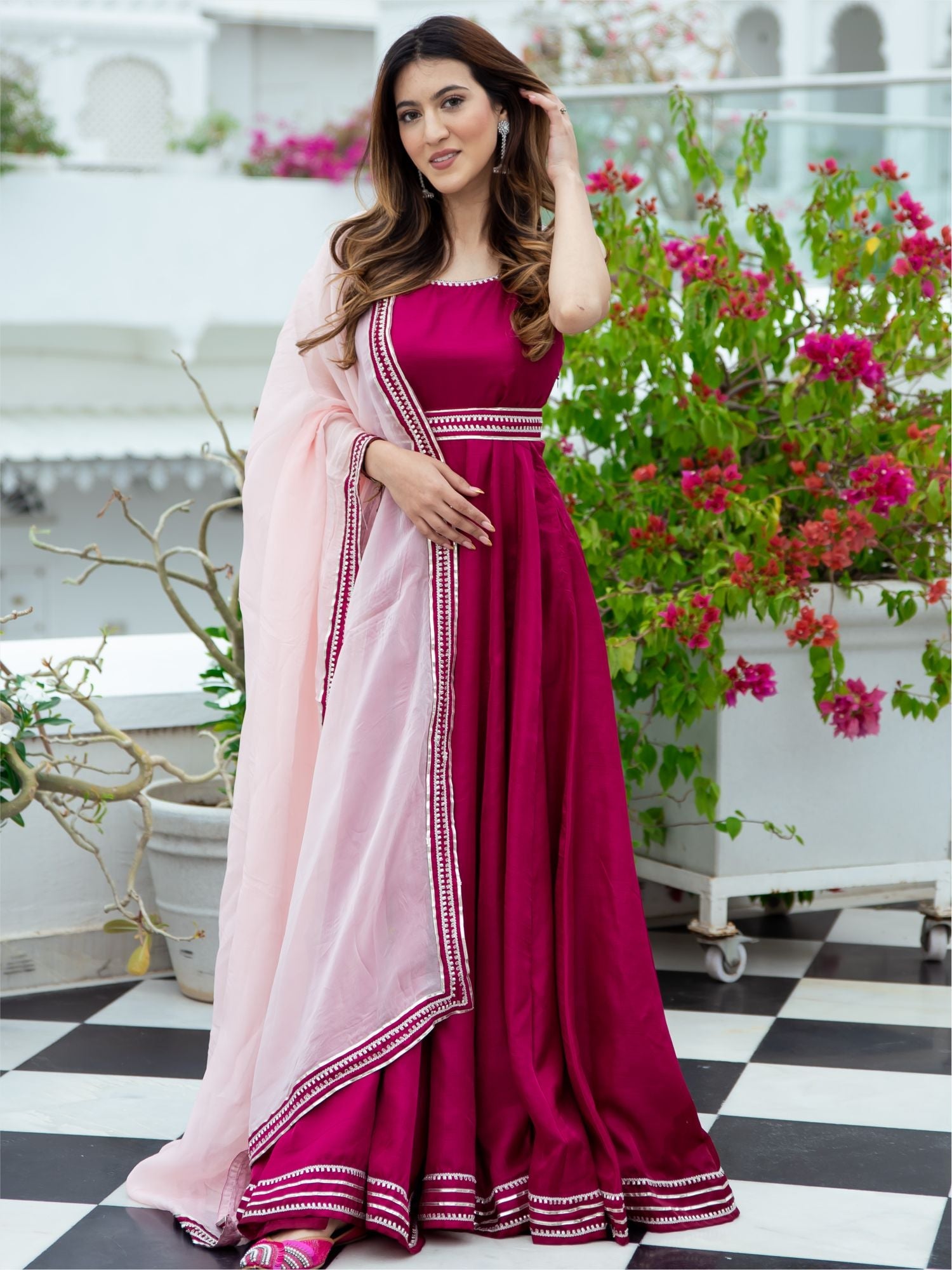 Buy Pink Silk Long Dress With Dupatta Online | Lavanya The Label Buy Pink Silk Long Dress With Dupatta Online | Lavanya The Label