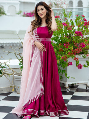 Buy Pink Silk Long Dress With Dupatta Online