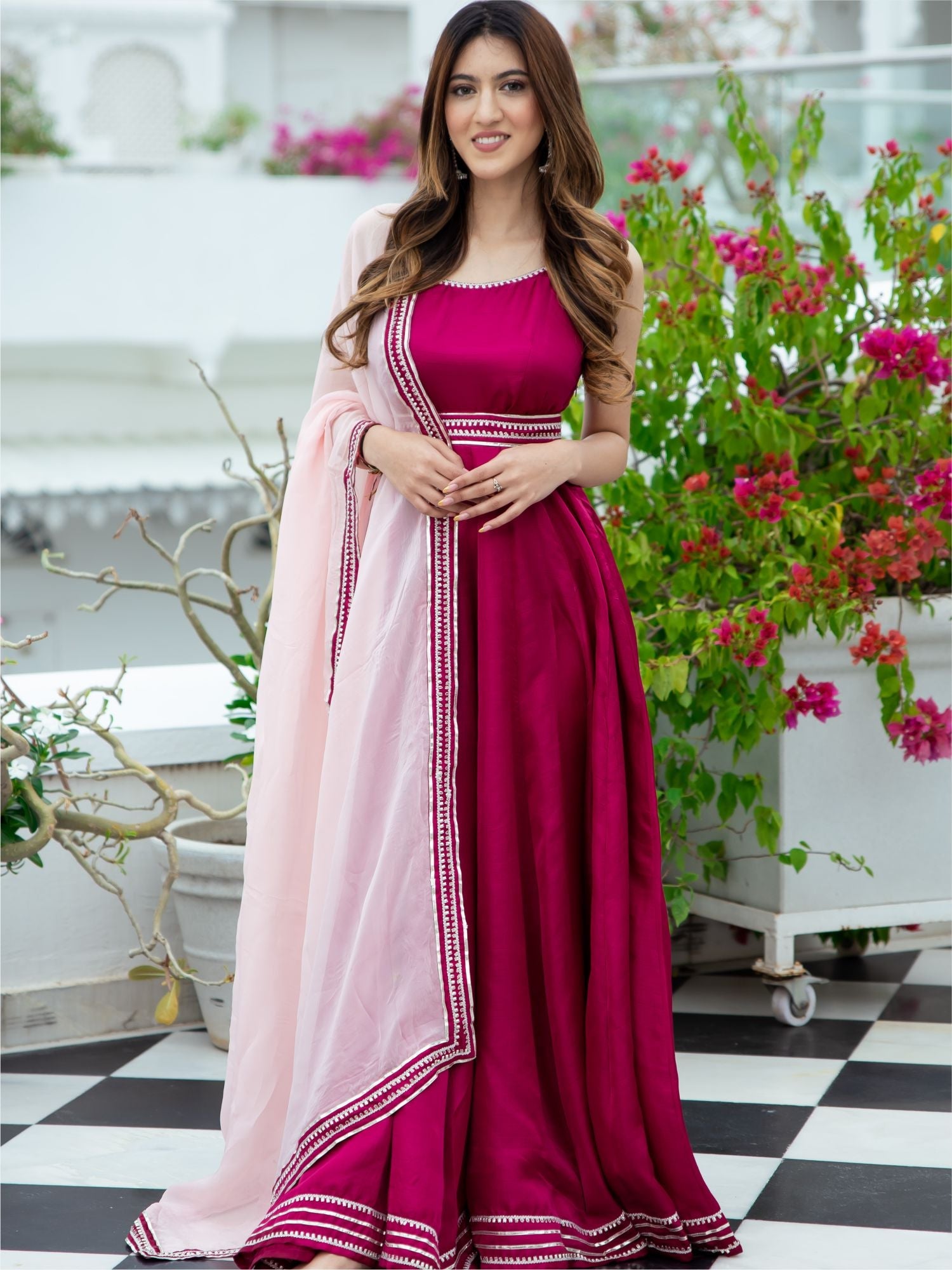 Buy Pink Silk Long Dress With Dupatta Online | Lavanya The Label S Buy Pink Silk Long Dress With Dupatta Online | Lavanya The Label S