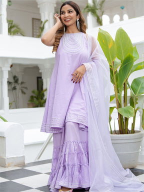 Lavender Cotton Flared Kurta and Palazzo Set