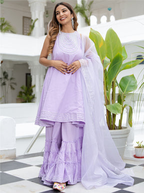 Lavender Cotton Flared Kurta and Palazzo Set