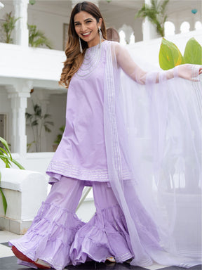 Lavender Cotton Flared Kurta and Palazzo Set