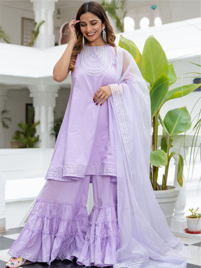 Lavender Cotton Flared Kurta and Palazzo Set