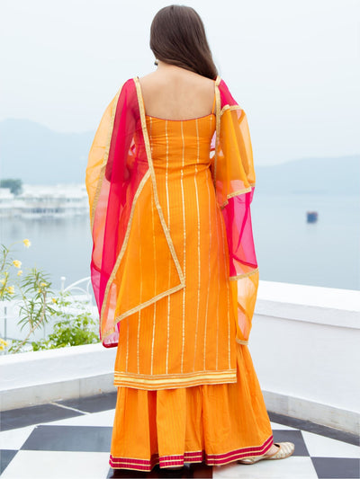Orange Cotton Lurex Kurta and Palazzo Set