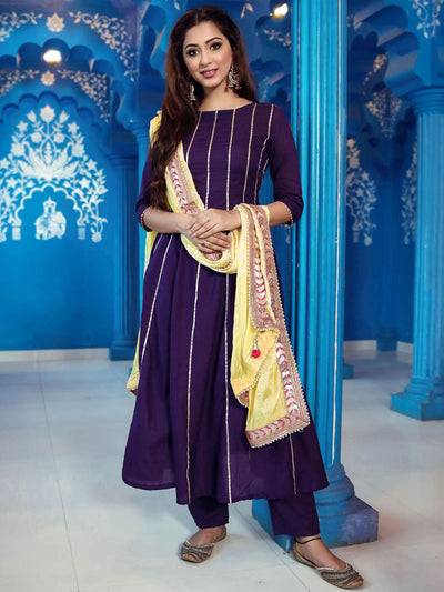 Purple Anarkali Pant Two Peice Set