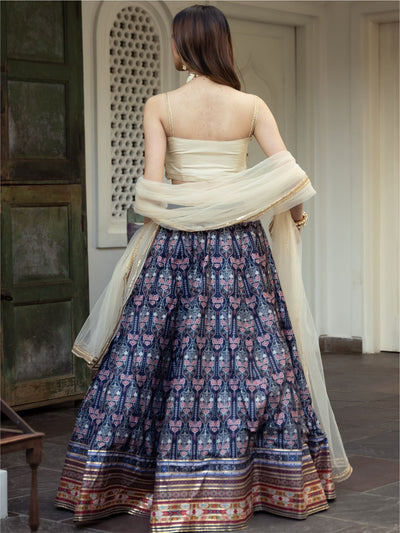 Cream Printed Lehenga Choli Set