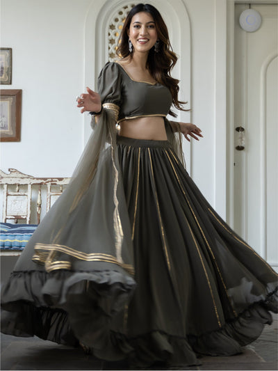 Grey Georgette Lehenga Set