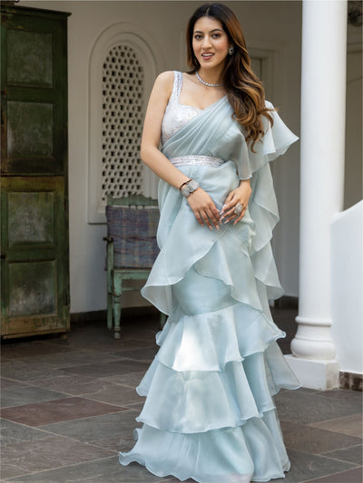 Marian Blue Sequin Organza Saree
