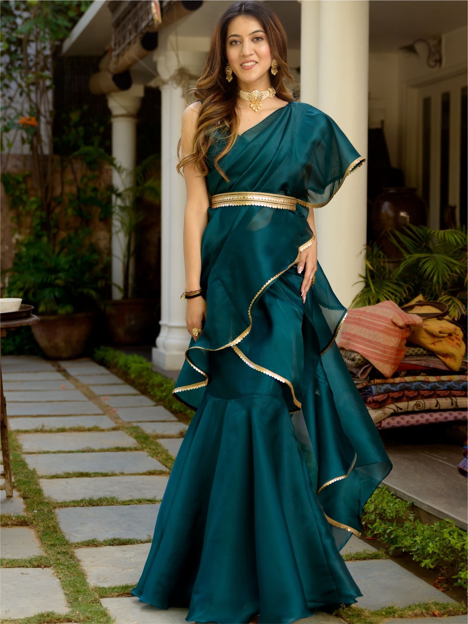 organza saree dress Pink Organza Hand Painted Gown Saree Mohi fashion