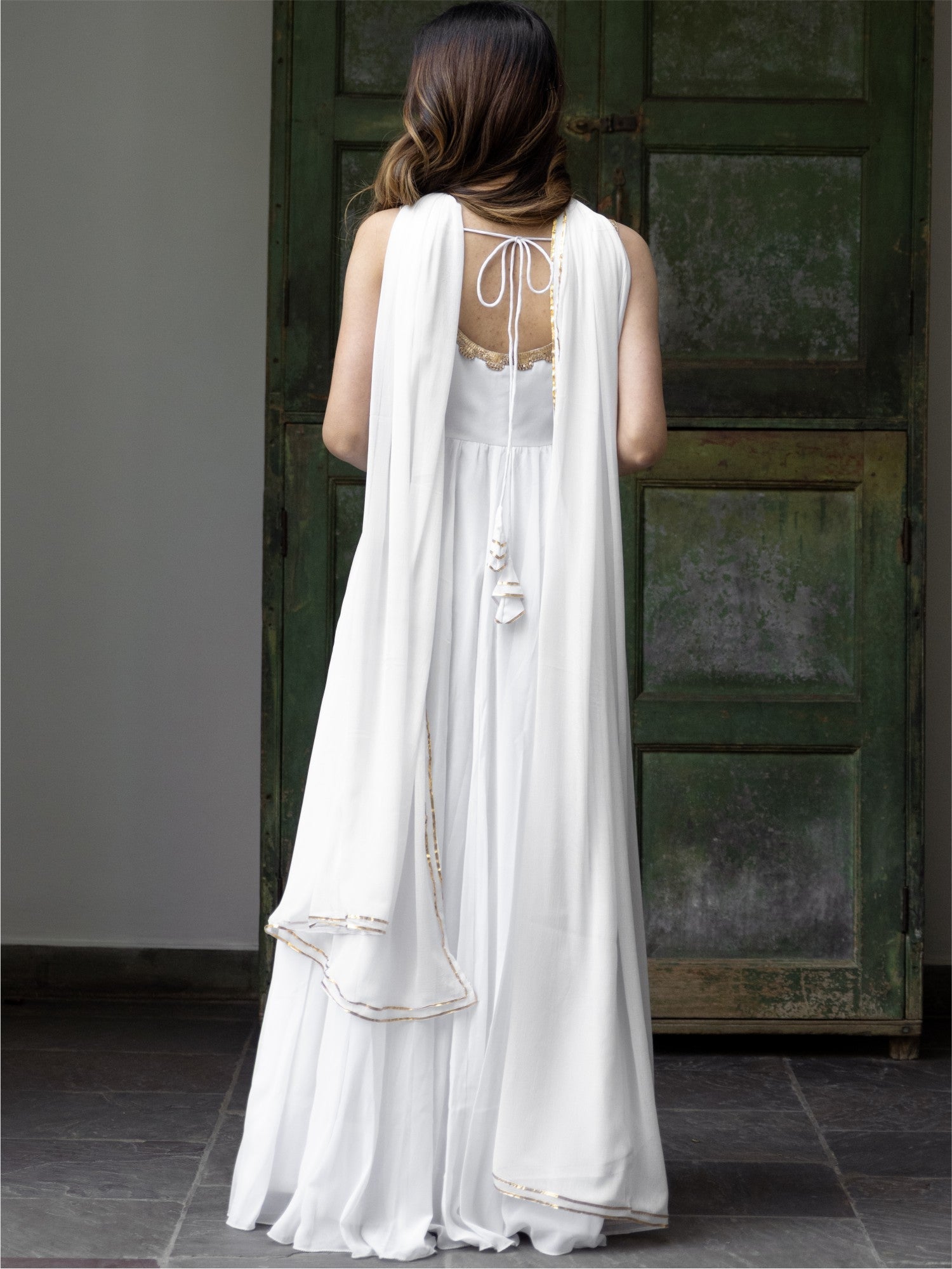 White Georgette Anarkali Set