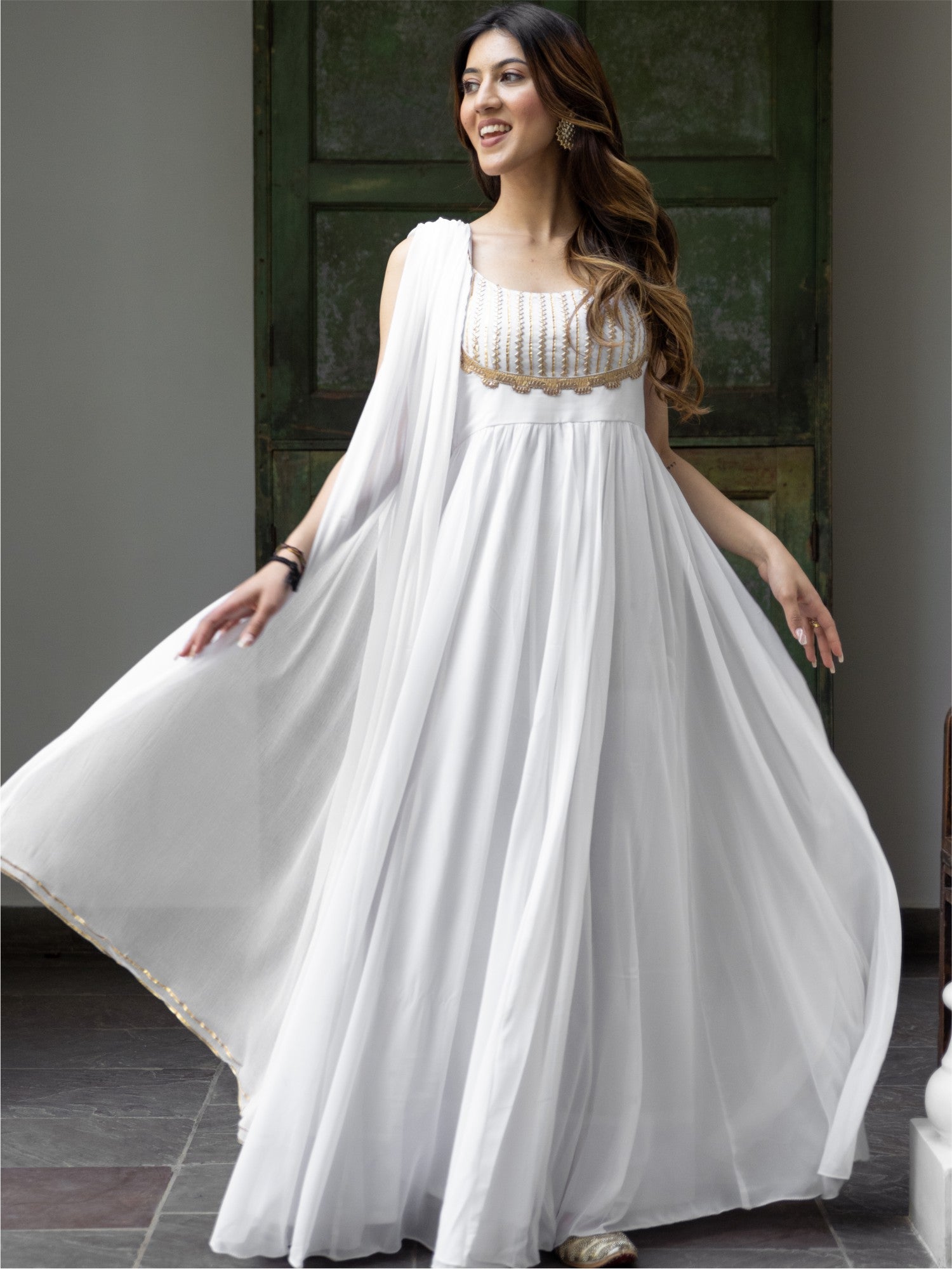 Designer White Dress Long Dress White Georgette Long Dress Set
