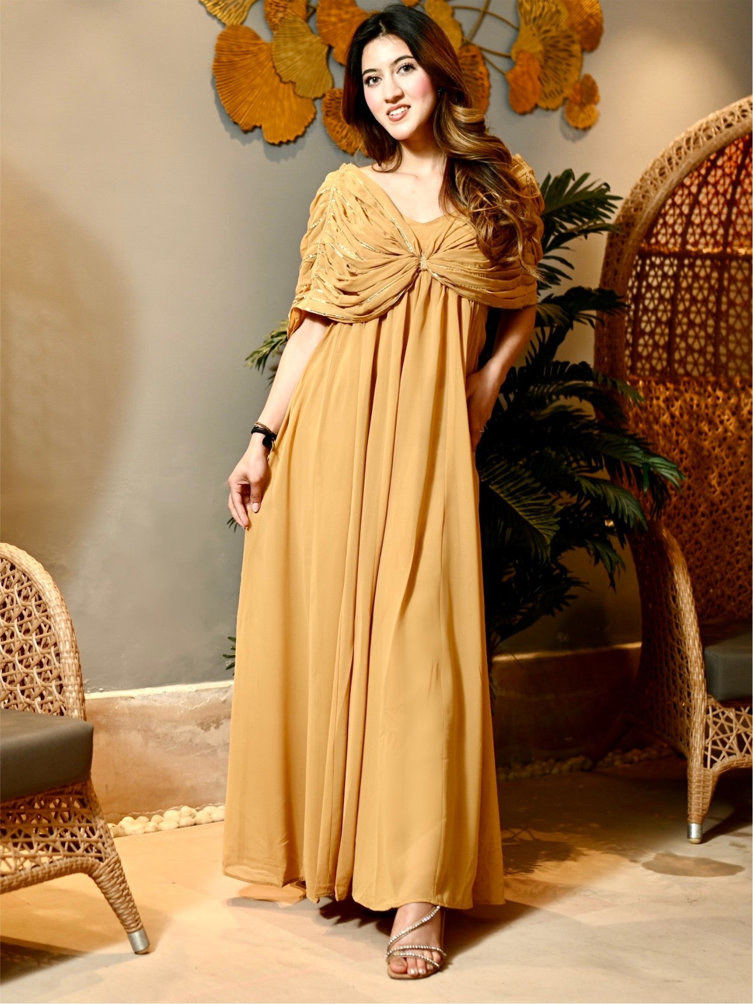 Beige Georgette Party Long Dress XL Beige Georgette Party Long Dress XL
