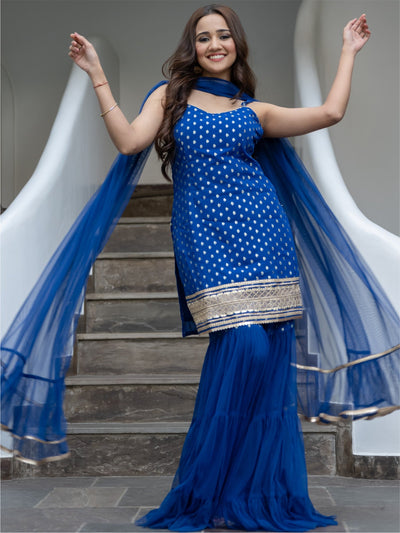 Blue Georgette And Net Sharara set