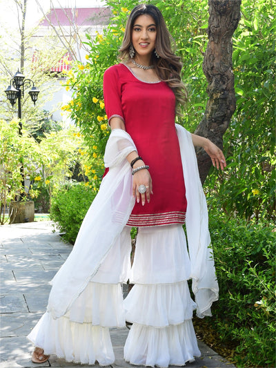 Pink And White Kurta Sharara set