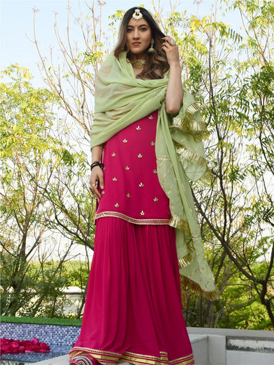 Pink georgette kurta and sharara set