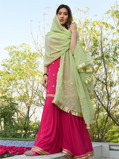 Pink georgette kurta and sharara set
