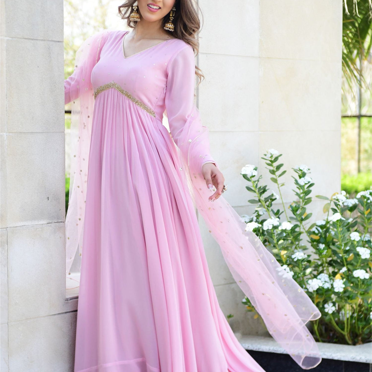 Georgette Girls Frock Long Frock Buy Baby Pink Georgette Anarkali