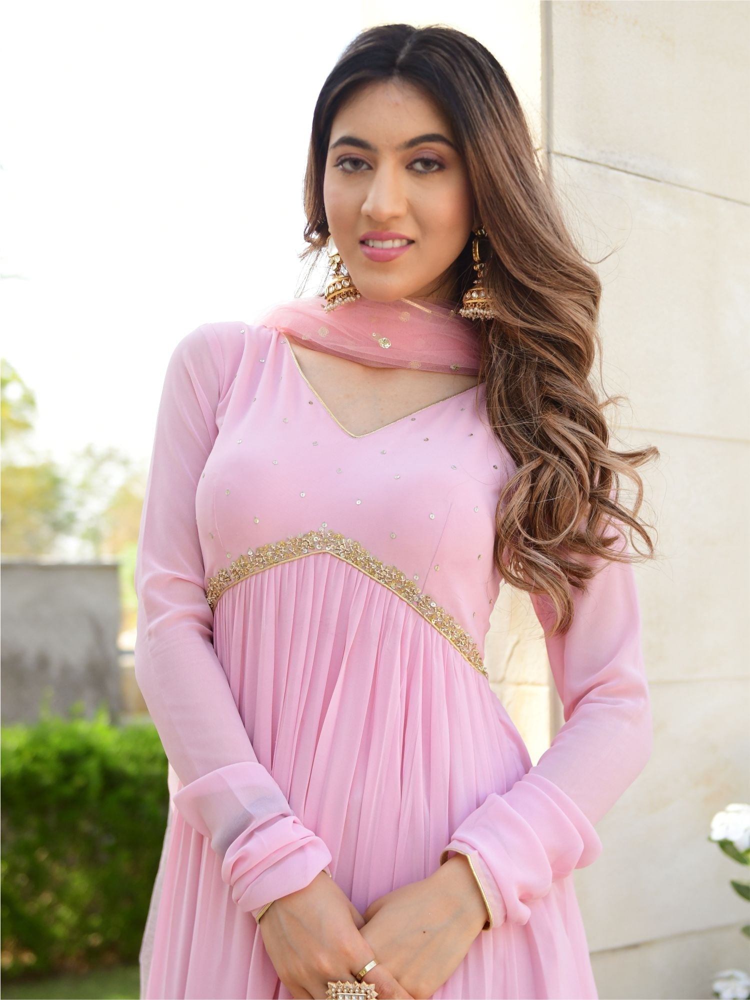 Buy Baby Pink Georgette Anarkali Long Dress Online | Lavanya The Label L Buy Baby Pink Georgette Anarkali Long Dress Online | Lavanya The Label L