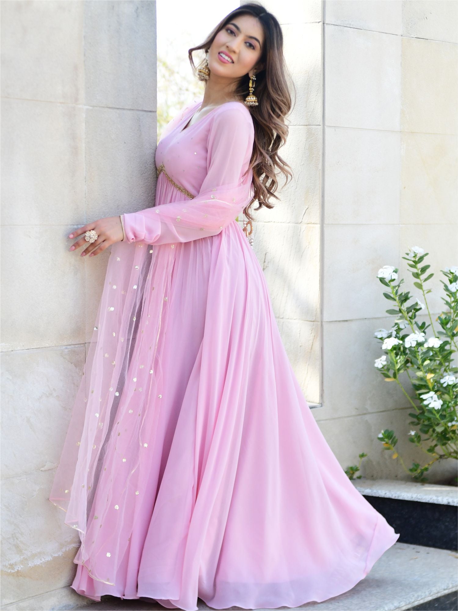 baby pink long dress Buy Baby Pink Georgette Anarkali Long Dress Online