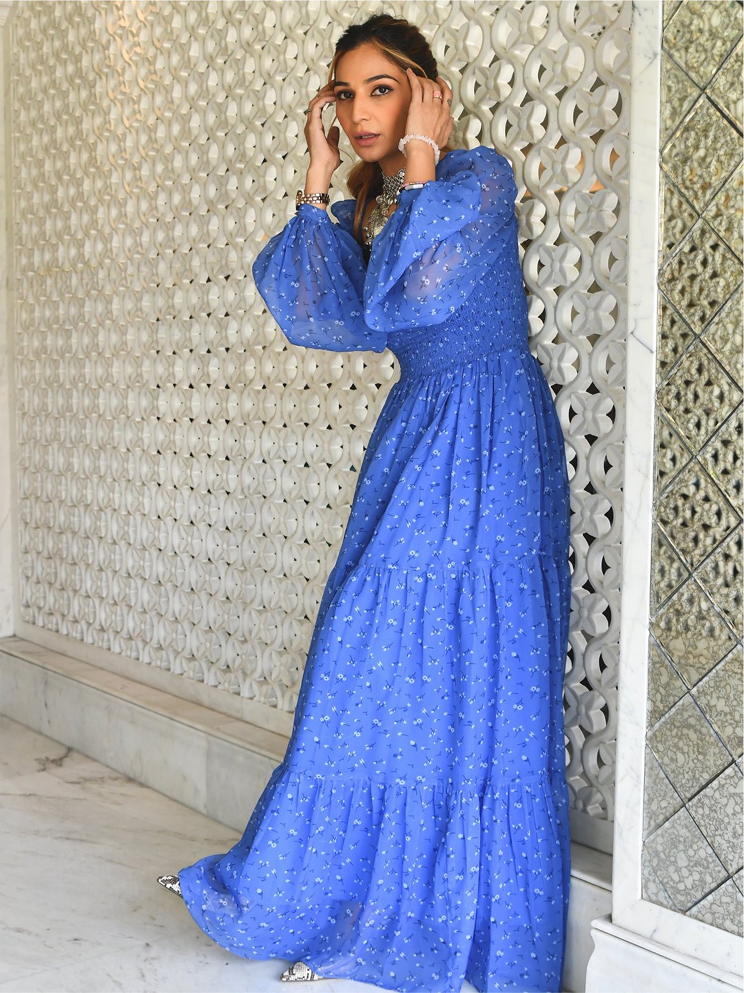 Blue Floral Flared Dress Blue Floral Flared Dress