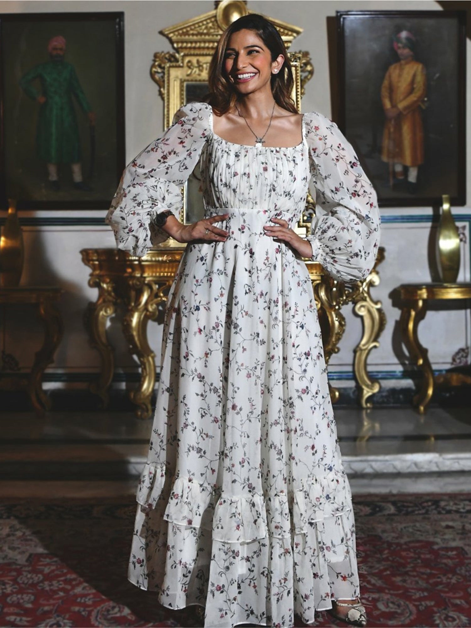 Off White Floral Print Flared Dress Off White Floral Print Flared Dress