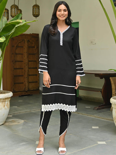 Black Rayon Kurta and Dhoti Pants
